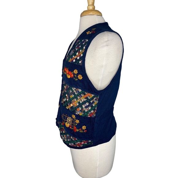 CASCADE BLUES Corduroy Woven Lattice Harvest Autumn Vest Medium Women Embroidery - Picture 2 of 8